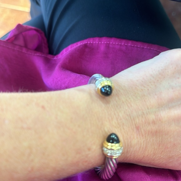 David Yurman cable cuff  with cabochon onyx and diamonds see below for sizing. - Picture 7 of 7